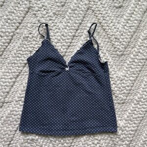 Brandy Melville Navy and White Polka Dot Camisole